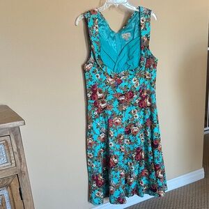 Lindy Bop Teal Floral Midi Dress